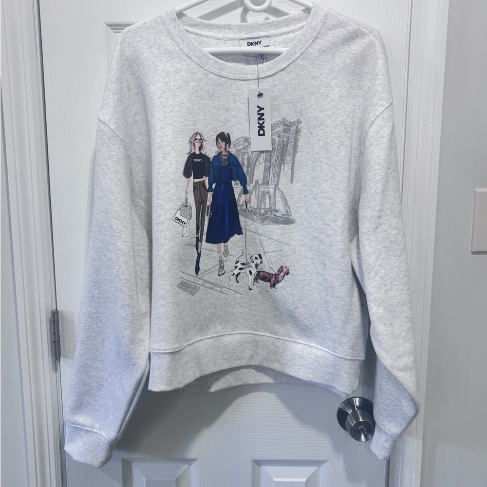 DKNY Light Gray Graphic Crew Neck Sweater - Picture 11 of 15